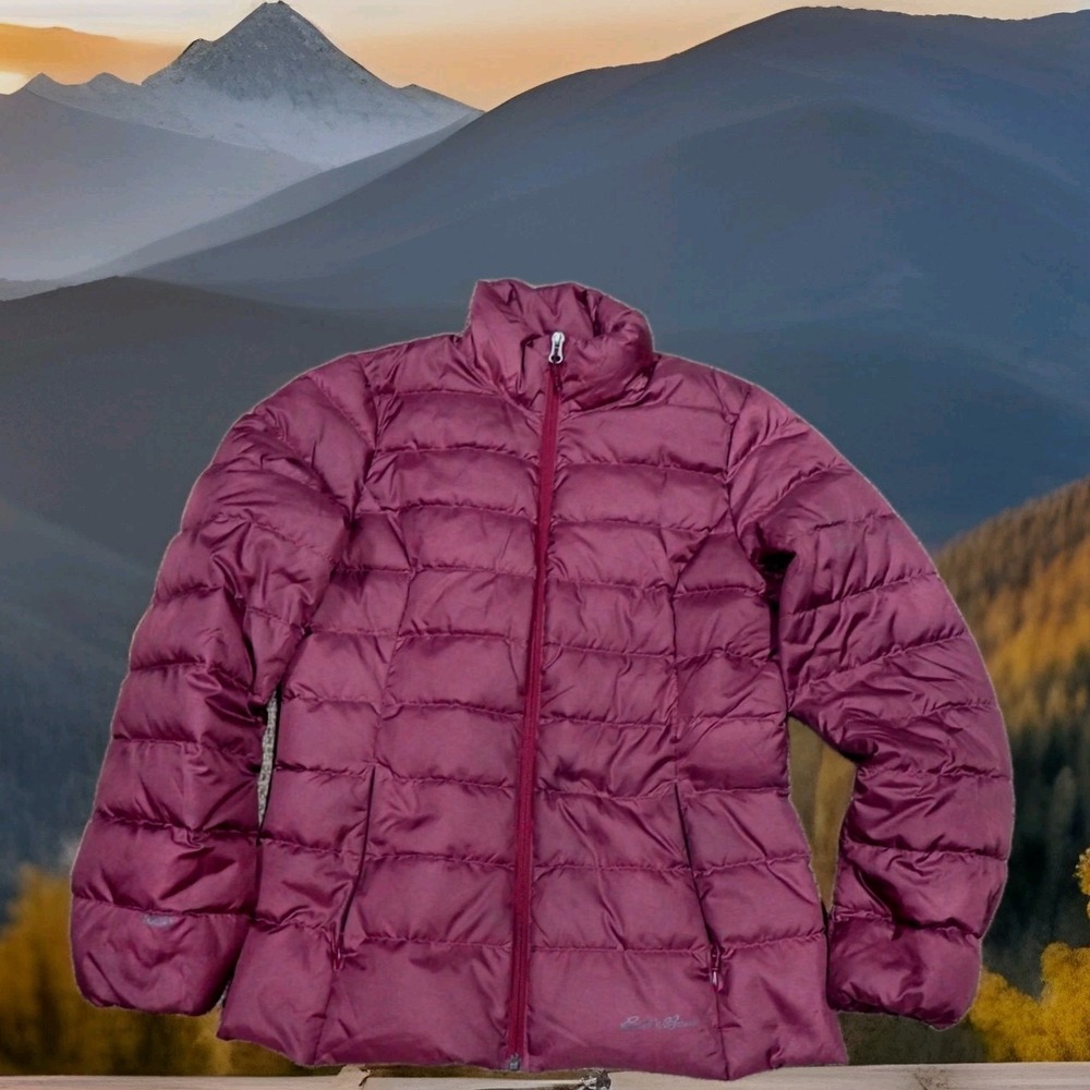 Eddie Bauer Puffer Jacket Womens Small‎ Burgundy Excellent 650 Down Full Zip